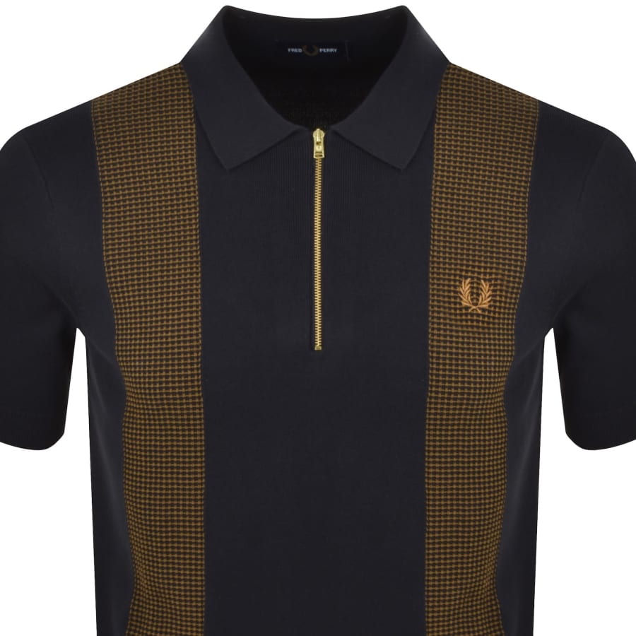 Image number 2 for Fred Perry Panel Detail Knit Polo Shirt Navy