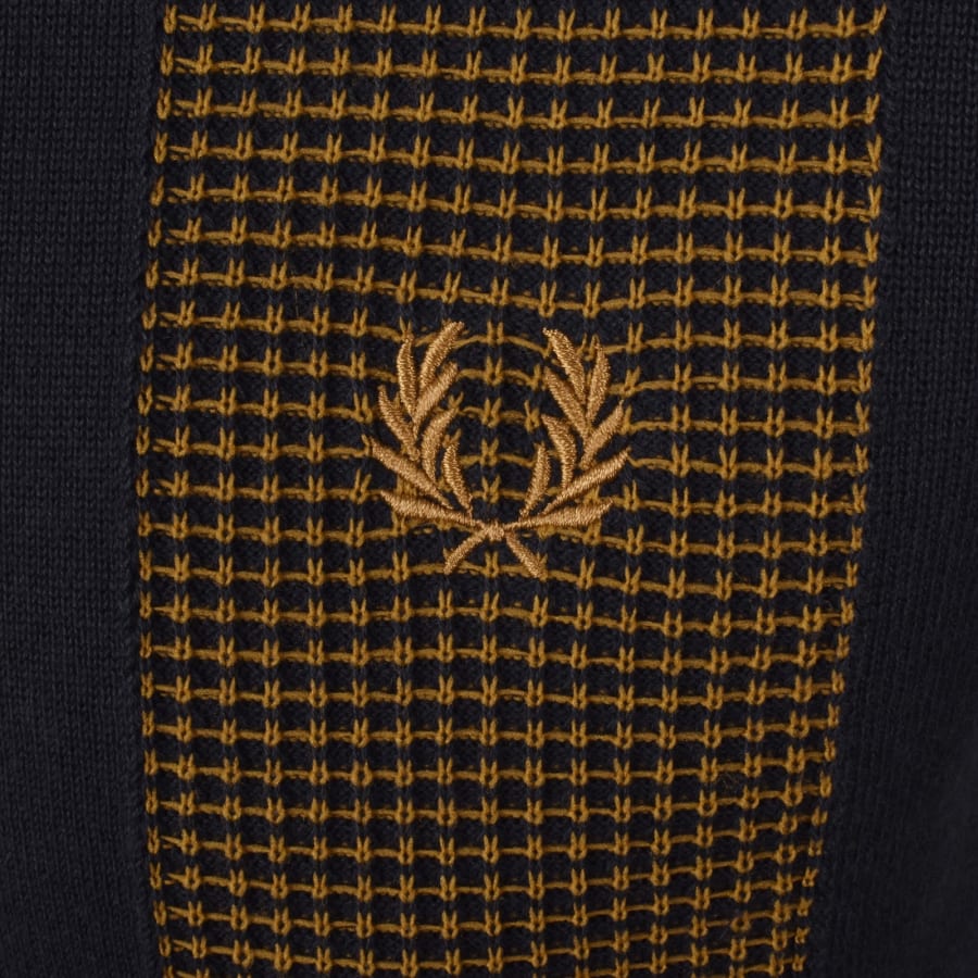 Image number 3 for Fred Perry Panel Detail Knit Polo Shirt Navy