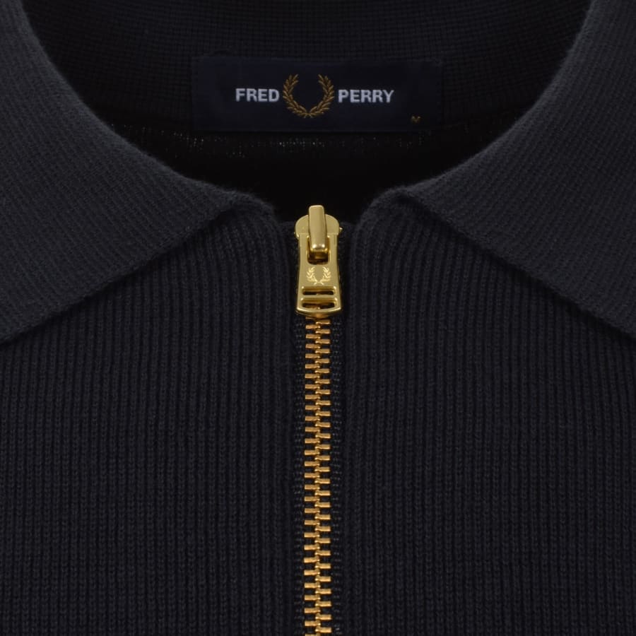 Image number 4 for Fred Perry Panel Detail Knit Polo Shirt Navy