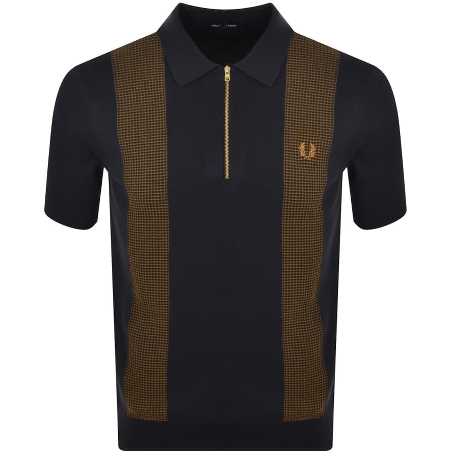 Image number 1 for Fred Perry Panel Detail Knit Polo Shirt Navy