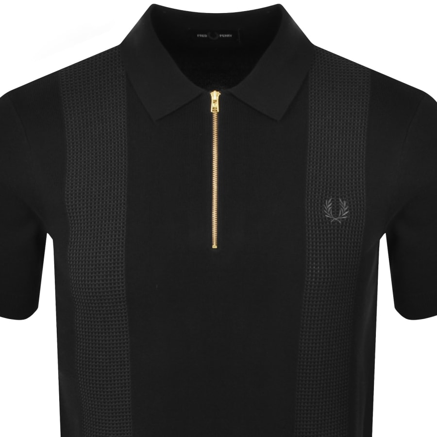 Image number 2 for Fred Perry Panel Detail Knit Polo Shirt Black