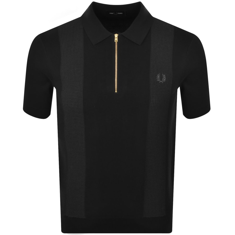 Image number 1 for Fred Perry Panel Detail Knit Polo Shirt Black