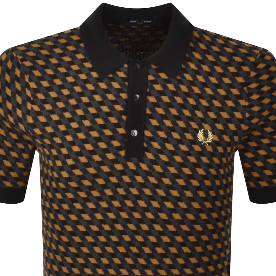 Image number 2 for Fred Perry Geometric Knit Polo Shirt Black