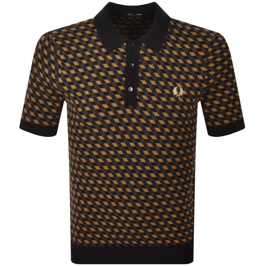 Image number 1 for Fred Perry Geometric Knit Polo Shirt Black