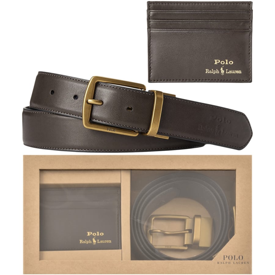 Image number 1 for Ralph Lauren Belt And Card Holder Gift Set Brown
