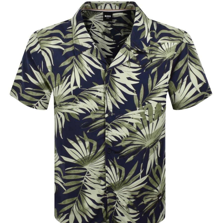 Image number 1 for BOSS Short Sleeve Beach Shirt Beige