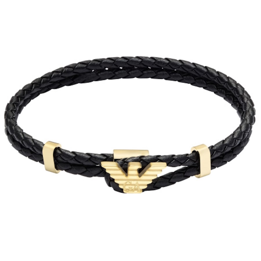 Image number 1 for Emporio Armani Leather ID Bracelet Black
