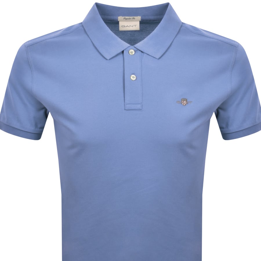 Image number 2 for Gant Regular Fit Shield Pique Polo T Shirt Blue