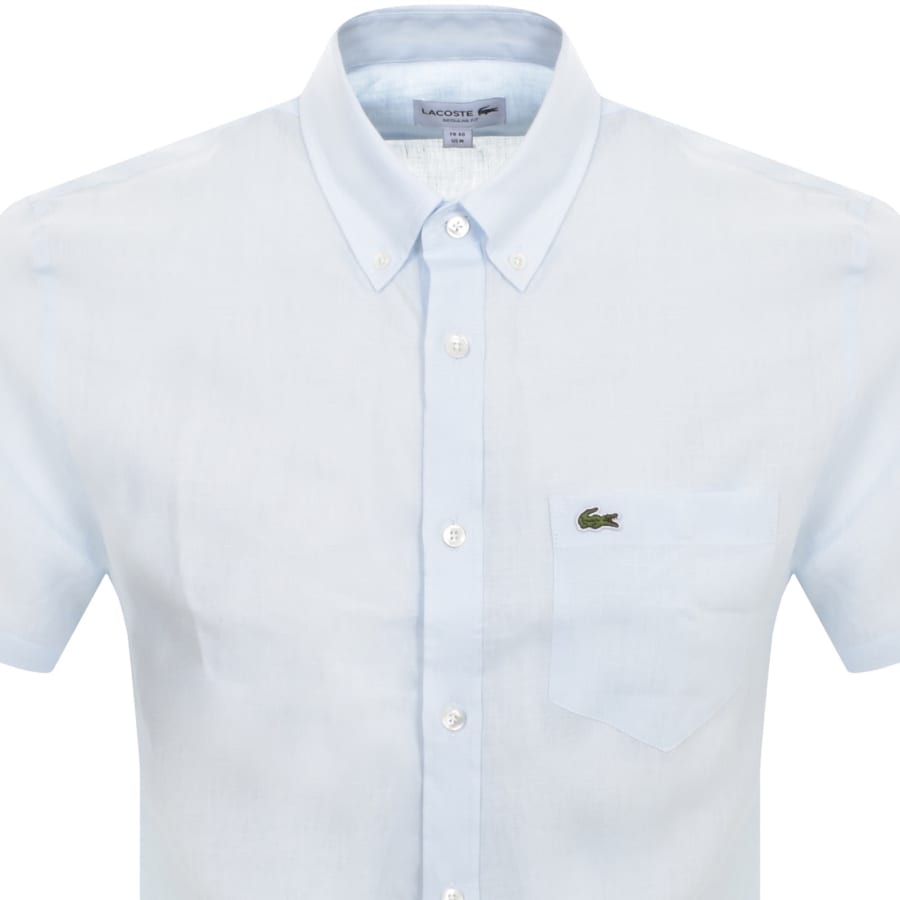 Image number 2 for Lacoste Short Sleeved Linen Shirt Blue