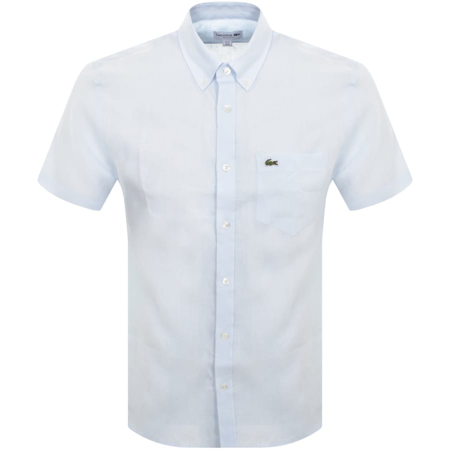 Image number 1 for Lacoste Short Sleeved Linen Shirt Blue
