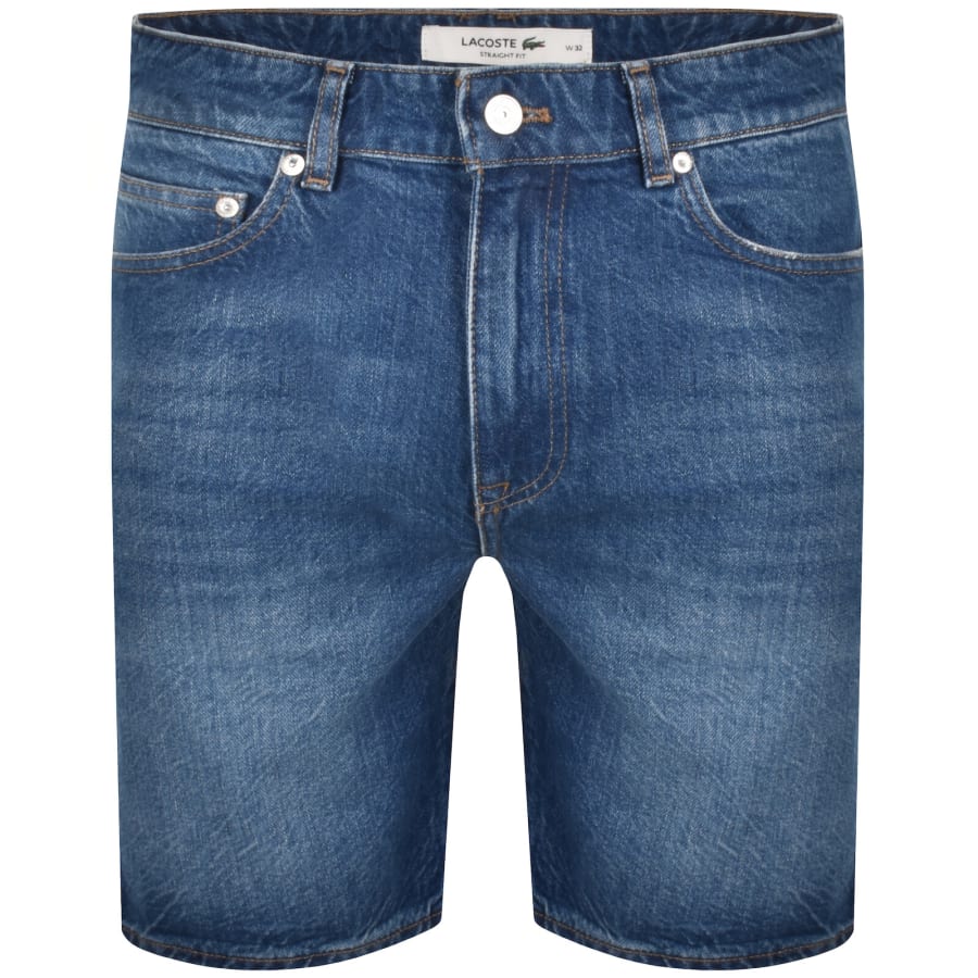 Image number 2 for Lacoste Straight Fit Denim Shorts Mid Wash Blue