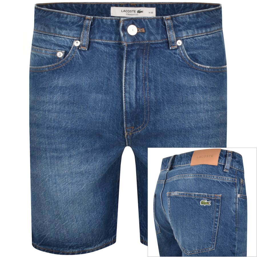 Image number 1 for Lacoste Straight Fit Denim Shorts Mid Wash Blue