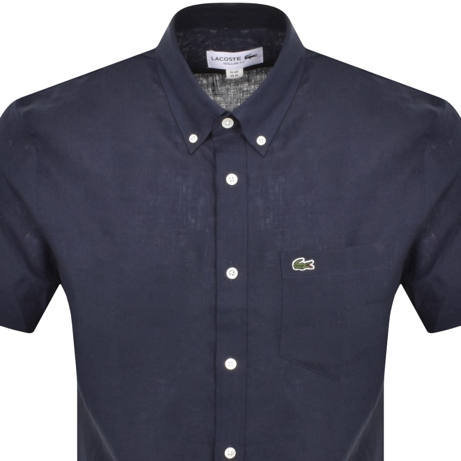 Image number 2 for Lacoste Linen Short Sleeved Shirt Navy