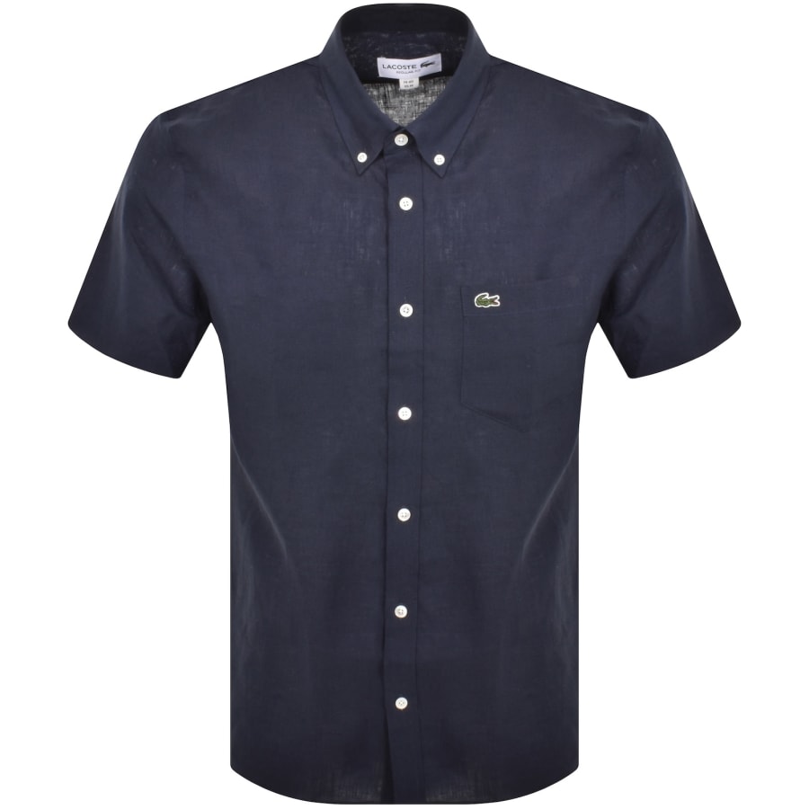 Image number 1 for Lacoste Linen Short Sleeved Shirt Navy