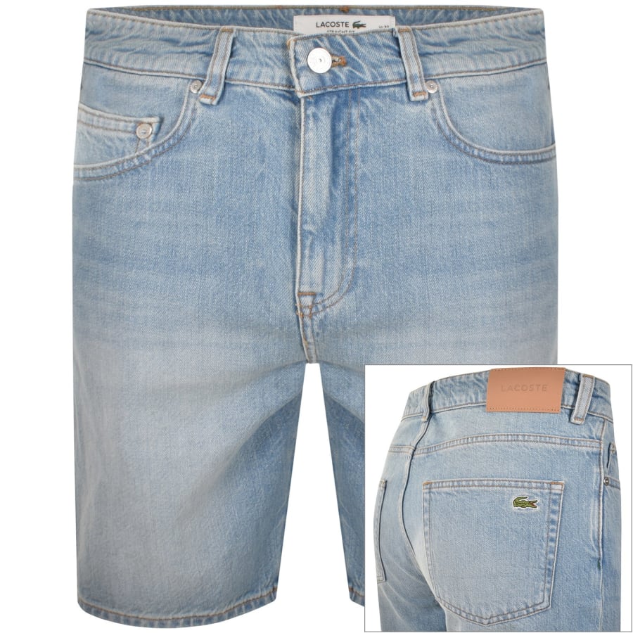 Image number 1 for Lacoste Straight Fit Denim Shorts Light Wash Blue
