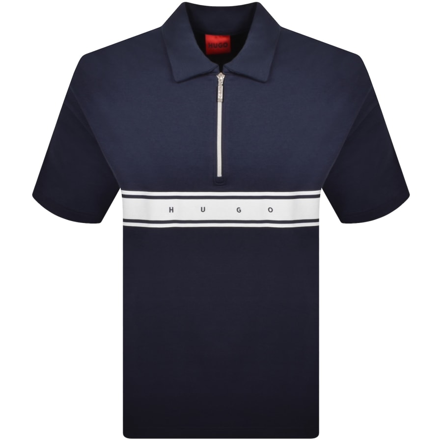 Image number 1 for HUGO Nautix Zip Polo T Shirt Navy