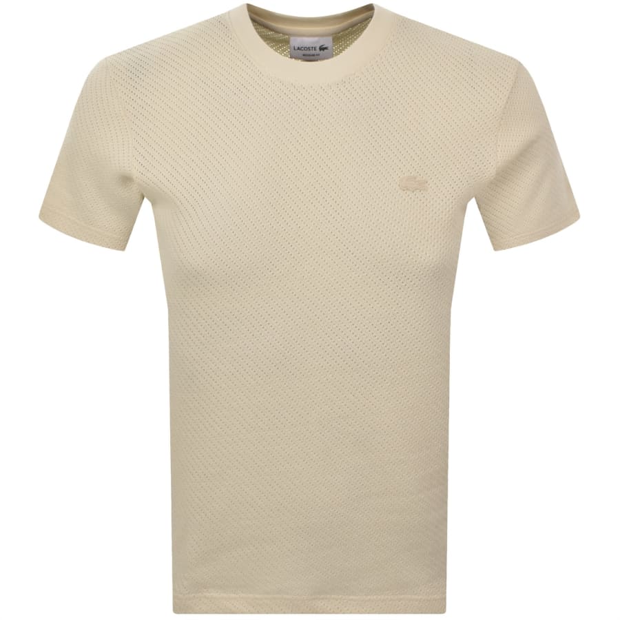 Image number 1 for Lacoste Cotton Jacquard T Shirt Cream