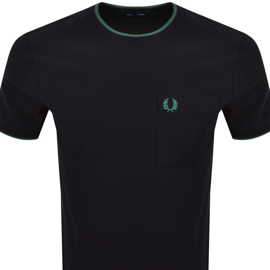 Image number 2 for Fred Perry Pocket Detail Pique T Shirt Navy