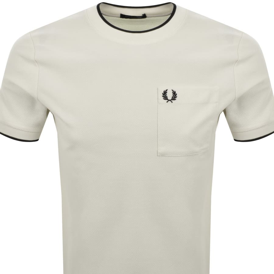 Image number 2 for Fred Perry Pocket Detail Pique T Shirt Cream