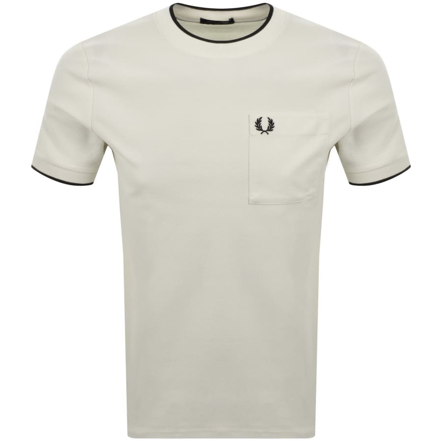 Image number 1 for Fred Perry Pocket Detail Pique T Shirt Cream