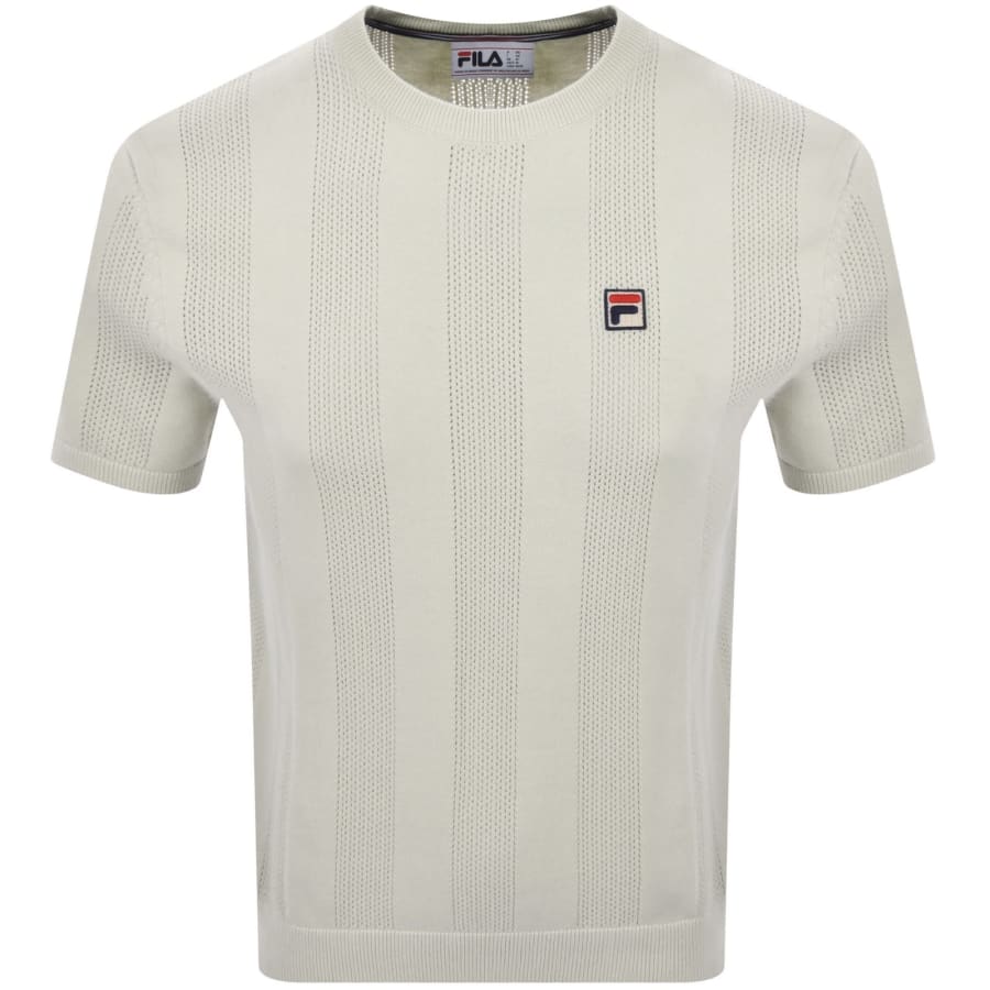 Image number 1 for Fila Corrado Knitted Panel T Shirt Cream