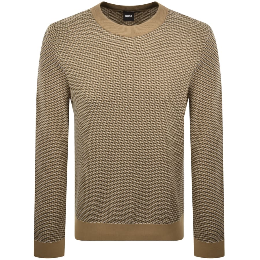 Image number 1 for BOSS Diagonal Knit Jumper Medium Beige