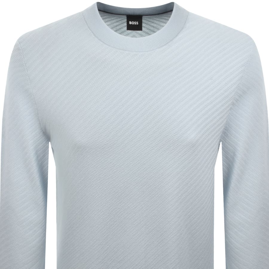 Image number 2 for BOSS Diagonal Knit Jumper Light Blue