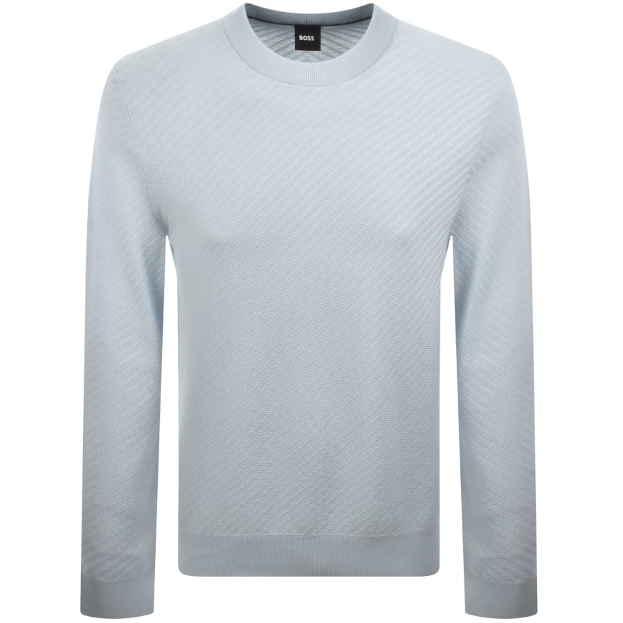 Image number 1 for BOSS Diagonal Knit Jumper Light Blue
