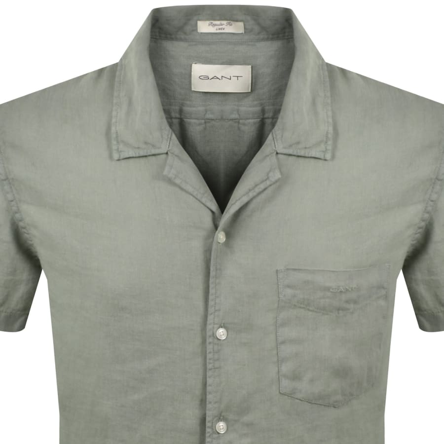 Image number 2 for Gant Linen Short Sleeved Camp Shirt Grey
