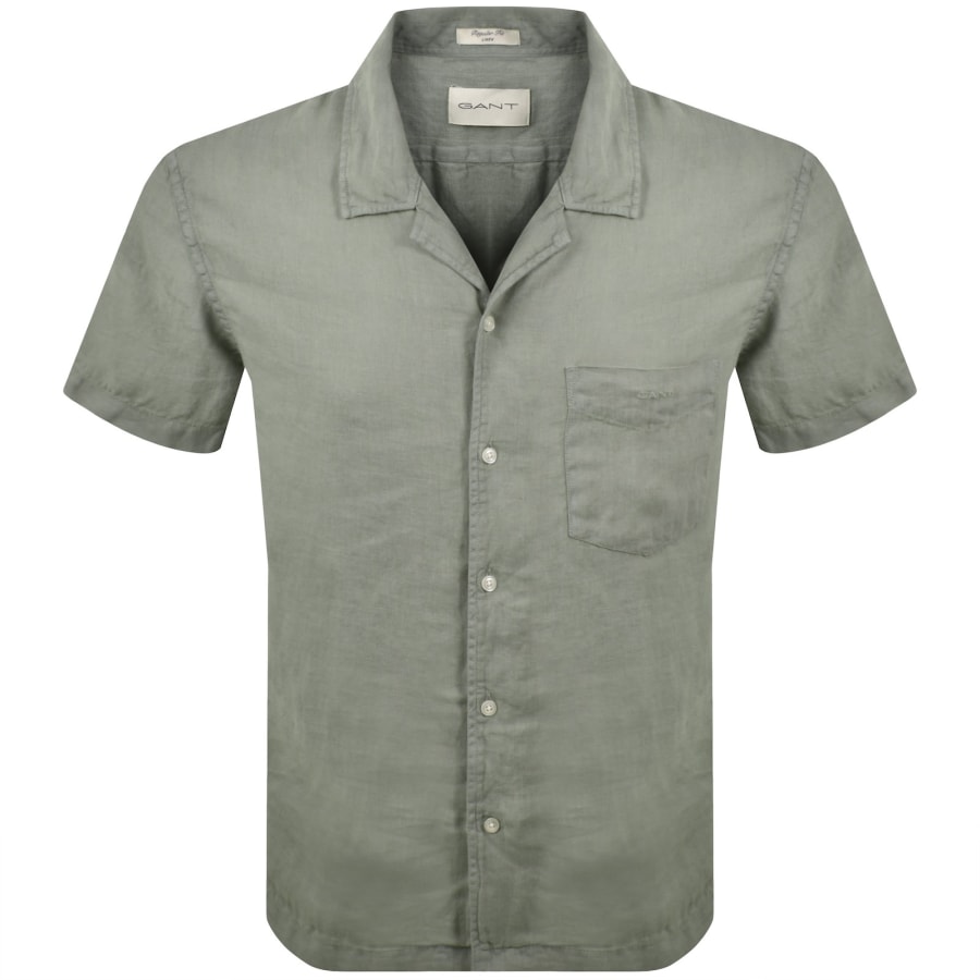 Image number 1 for Gant Linen Short Sleeved Camp Shirt Grey