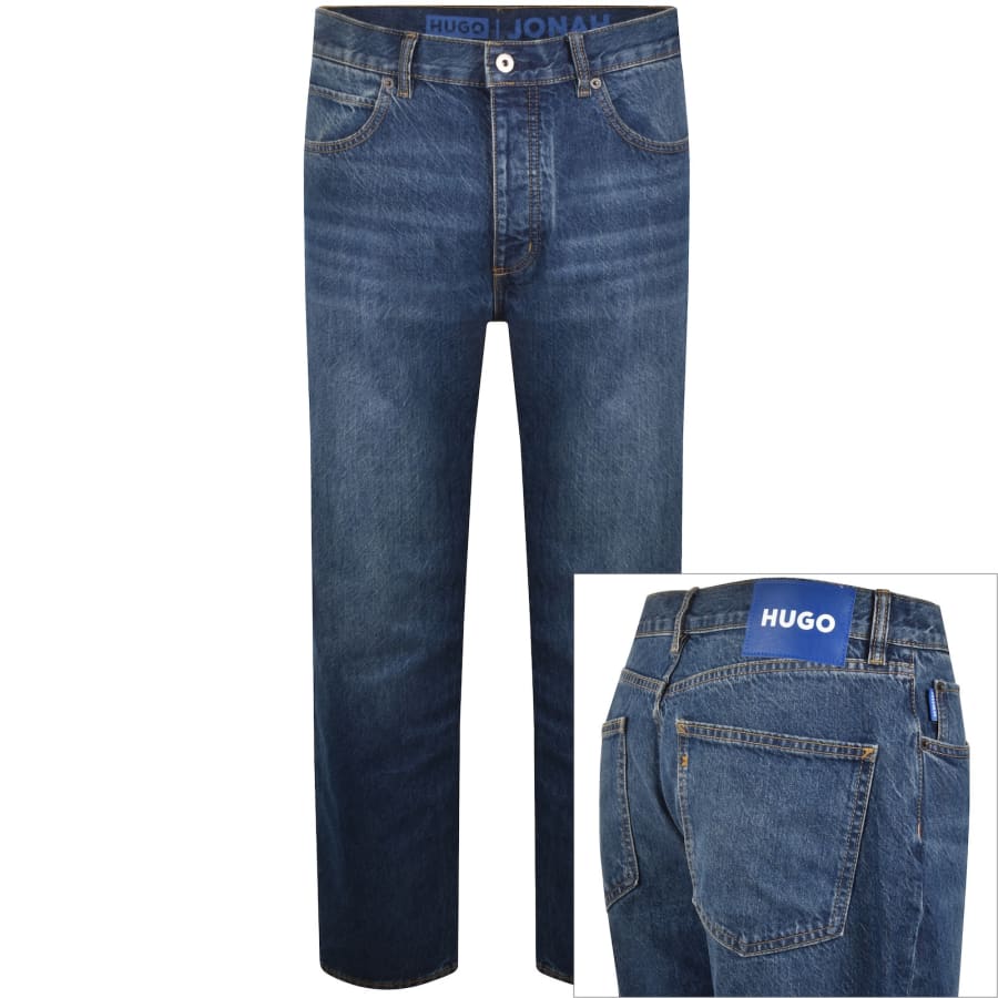 Image number 1 for HUGO Blue Jonah Mid Wash Straight Fit Jeans Blue