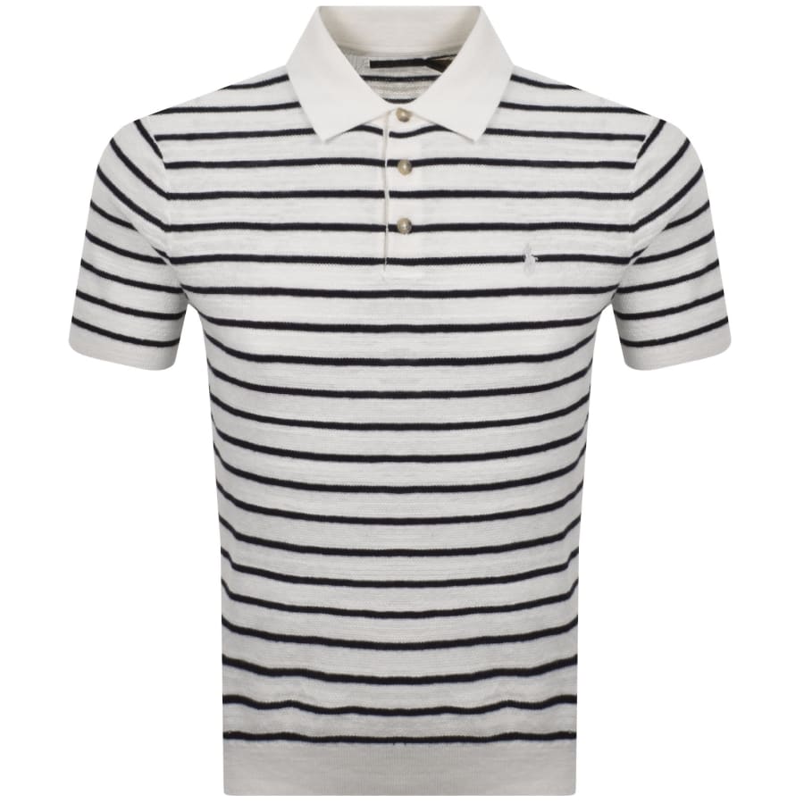 Image number 1 for Ralph Lauren Stripe Knit Polo T Shirt Navy