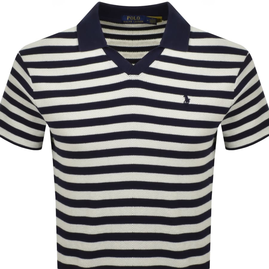 Image number 2 for Ralph Lauren Stripe Knit Polo T Shirt Navy