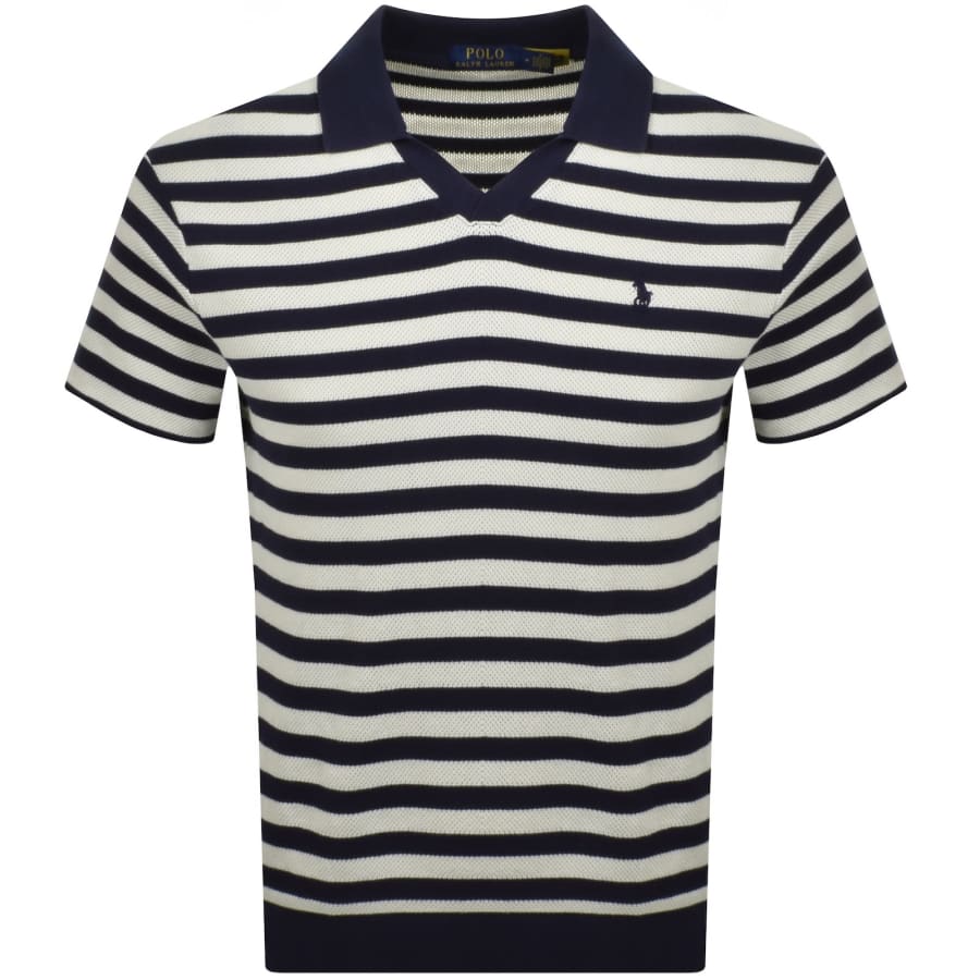 Image number 1 for Ralph Lauren Stripe Knit Polo T Shirt Navy