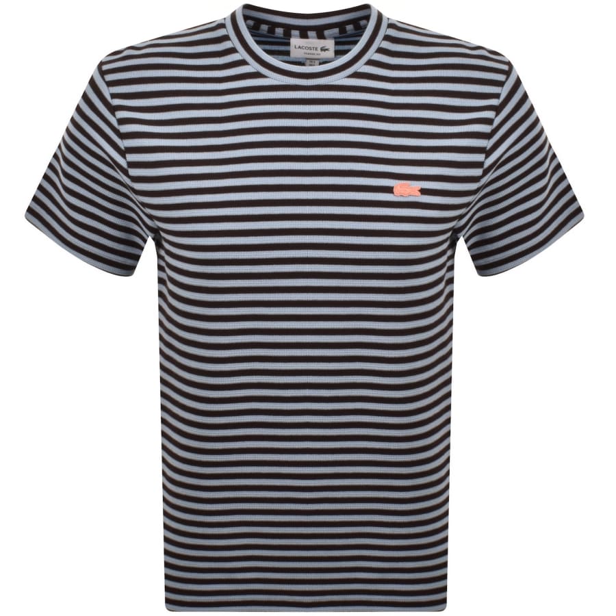 Image number 1 for Lacoste Stripe T Shirt Coral Blue
