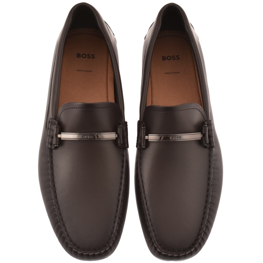 Image number 3 for BOSS Noel Leather Loafers Dark Brown