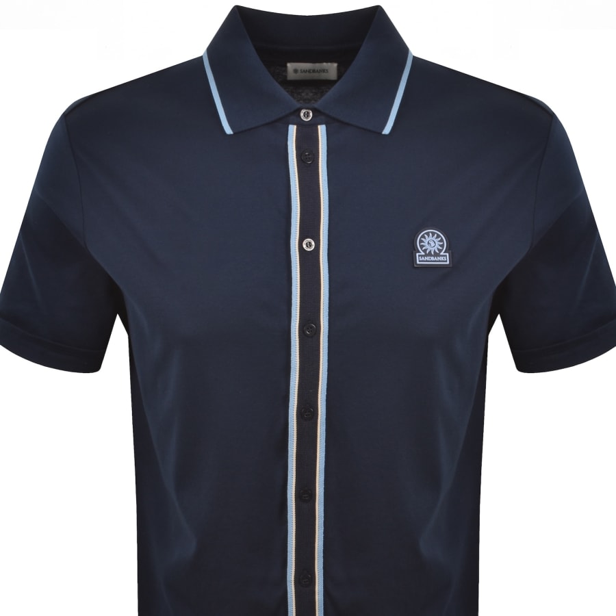 Image number 2 for Sandbanks Contrast Tipped Placket Shirt Navy