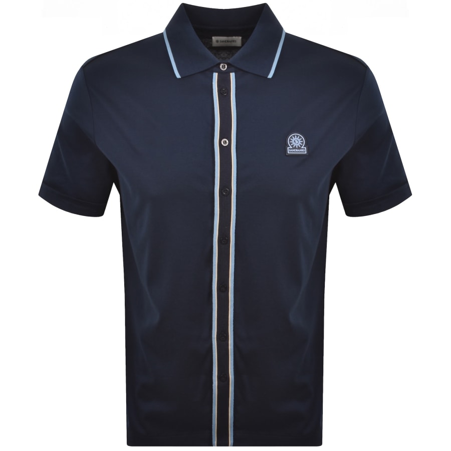 Image number 1 for Sandbanks Contrast Tipped Placket Shirt Navy