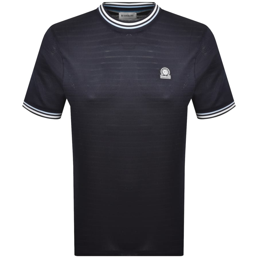Image number 1 for Sandbanks Textured Jacquard T Shirt Navy