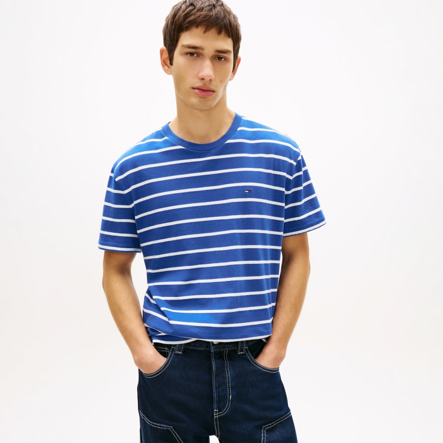 Image number 4 for Tommy Jeans Stripe T Shirt Fizzy Blue