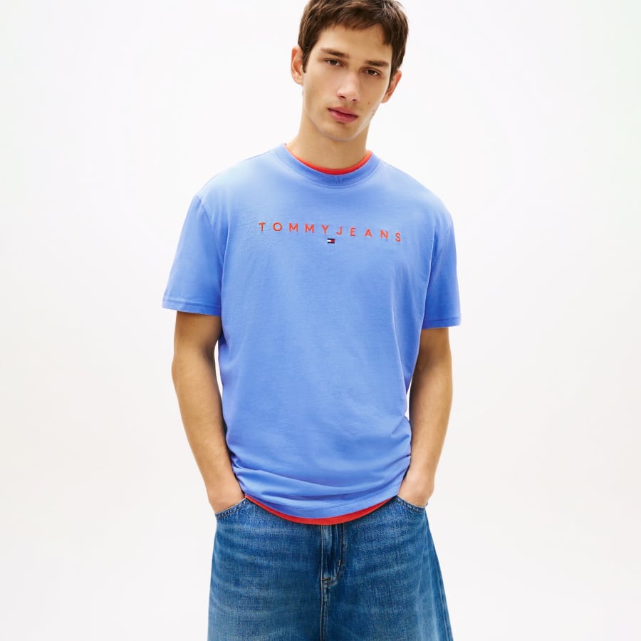 Image number 4 for Tommy Jeans Linear Logo T Shirt Blue