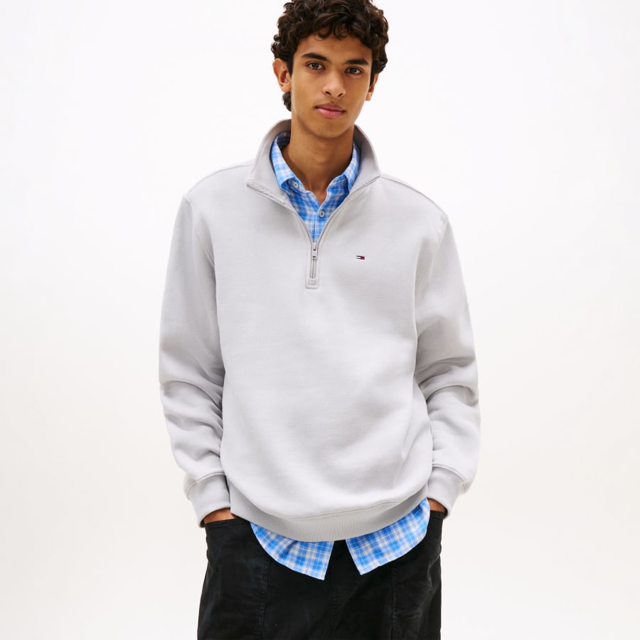Image number 5 for Tommy Jeans Quarter Zip Sweatshirt Grey