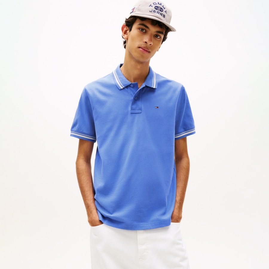 Image number 5 for Tommy Jeans Tipped Polo T Shirt Blue