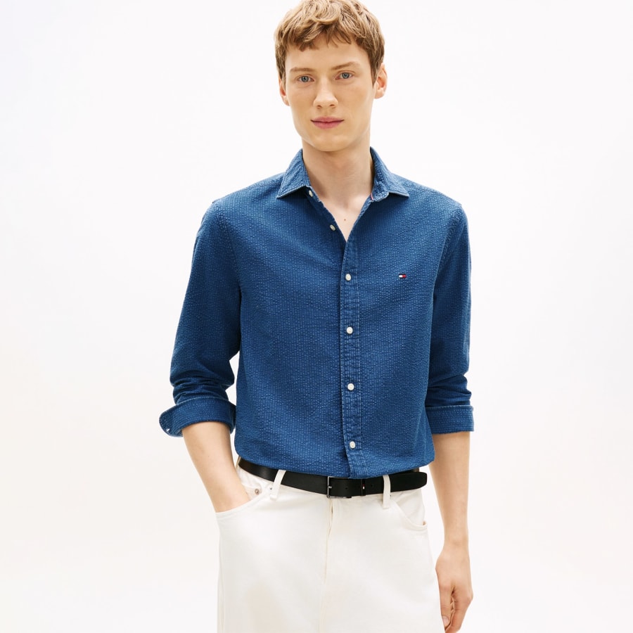Image number 5 for Tommy Hilfiger Long Sleeved Stripe Shirt Blue