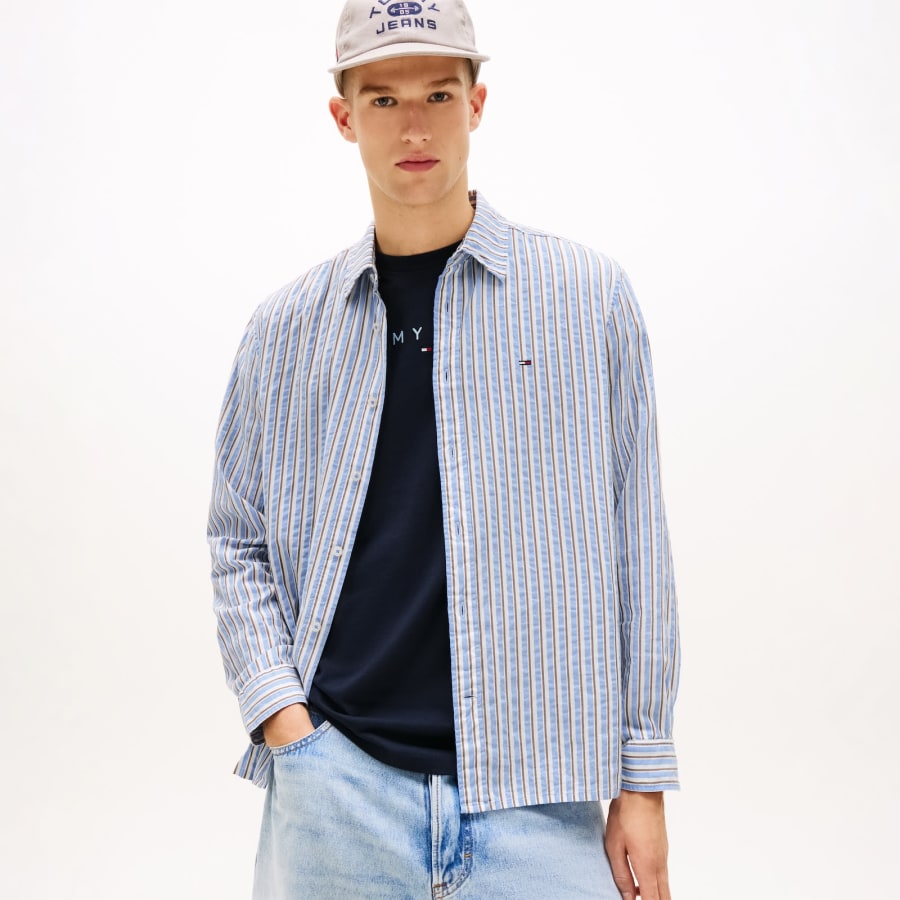 Image number 5 for Tommy Jeans Seersucker Striped Shirt Blue