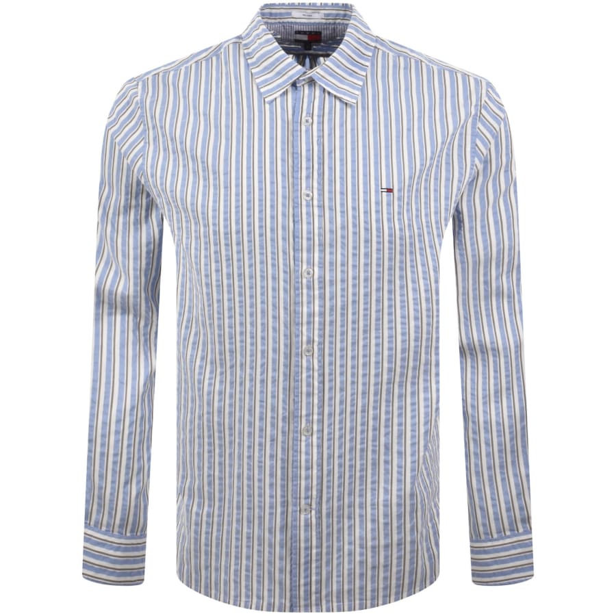 Image number 1 for Tommy Jeans Seersucker Striped Shirt Blue