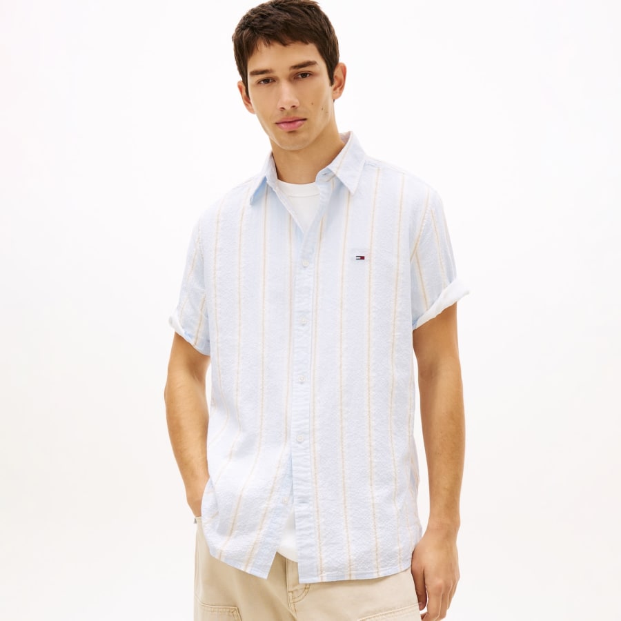 Image number 5 for Tommy Jeans Seersucker Striped Shirt Blue