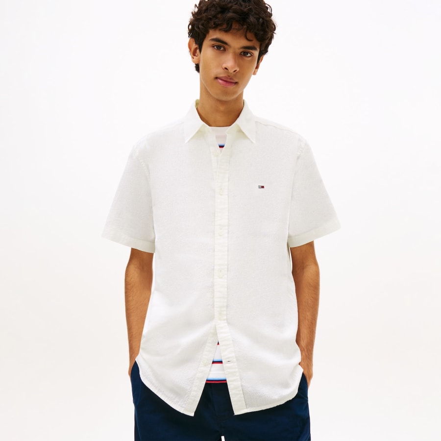 Image number 5 for Tommy Jeans Seersucker Shirt Ancient White