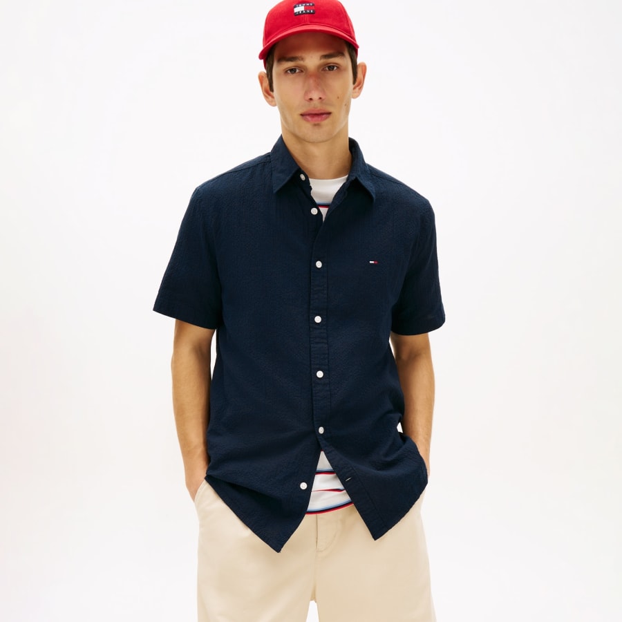 Image number 5 for Tommy Jeans Seersucker Shirt Navy