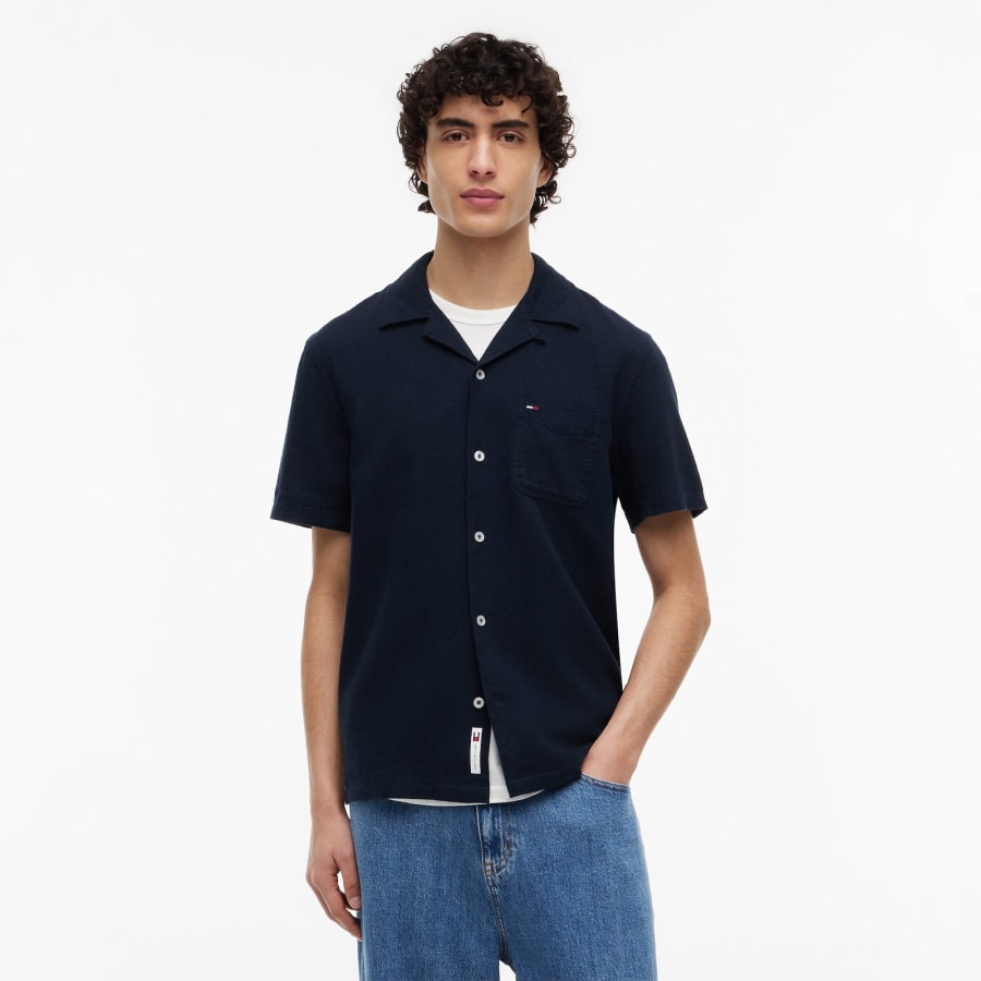 Image number 6 for Tommy Jeans Linen Blend Shirt Navy